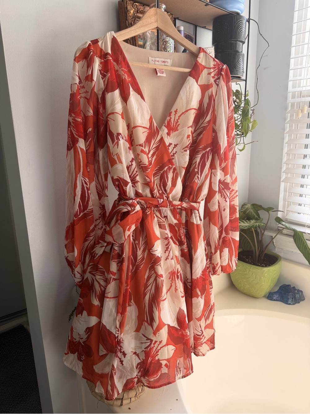 Flying Tomato Red and Cream Floral Wrap Dress